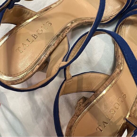 Talbots  Blue Velvet Strappy Cork Heeled Sandal sz 7 - Picture 4 of 11